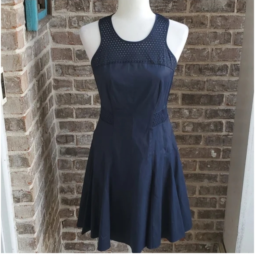 Rebecca Taylor Navy Blue Fit And Flare Laser Cut Dress - Picture 3 of 5
